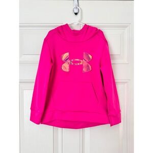 Under Armour Girls Hoodie Neon Pink Iridescent Logo Fleece Sweatshirt Small